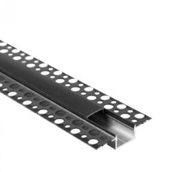 Ecolight LED alumínium profil gipszkartonhoz REGIPS széles, süllyesztett, fekete, 2m, fekete ernyővel, LED szalagokhoz + végzárókkal, GPS Ecolight sorozat (ECOPRO0635C)