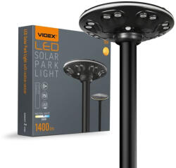 Videx Napelemes LED utcai kerti lámpa mozgásérzékelővel 15W 1400lm 3000K-5000K CCT fekete VL-GLSO-1254-S Videx (VIDSOL0002)