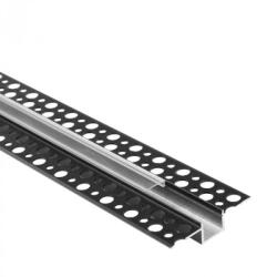 Ecolight LED alumínium profil gipszkartonokhoz REGIPS süllyesztett, süllyesztett, fekete, 1m átlátszó borítással LED szalagokhoz + végzárókkal GP Ecolight sorozat (ECOPRO0605P)