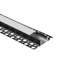 Ecolight REGIPS alumínium LED profil gipszkartonhoz, széles, csempe alá helyezhető, fekete, 2 m, tejfehér borítással, LED szalagokhoz + végzárókkal, GNS Ecolight sorozat (ECOPRO0650M)