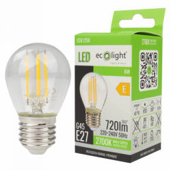 ECOLight LED izzó gömb alakú P45 E27 6W 720lm 2700K Meleg izzószálas Ecolight (ECOLED2718)