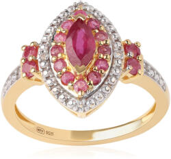  Aranyozott Ezüst Gyűrű Mozaambiki Rubinnal és Fehér Topázzal