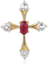  Arannyal Bevont Ezüst Kereszt Medál - Mozambiki Rubin és Fehér Topáz