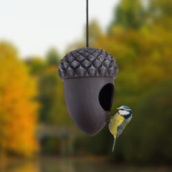 Esschert Design Felakasztható makk alakú madárház, sötétszürke, 16 cm