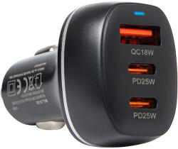  USB+USB-C autós töltő 50W 3 porttal (75-787)