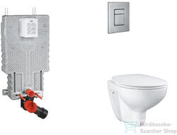 GROHE Uniset falra szerelhető WC szett, Bau Ceramic WC soft close ülőkével, Skate Cosmopolitan csiszolt rozsdamentes acél nyomólappal SANI15BB2103 (SANI15BB2103)