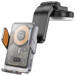 hoco. HW8 7" Mobiltelefon autós tartó/töltő - Fekete/Átlátszó