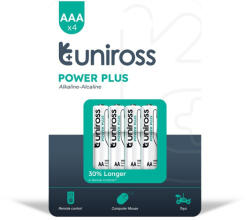 Uniross 1, 5V LR03/AAA/mikro tartós alkáli elem POWER PLUS 4db/csomag (UPPAAAPK4) - mostelado