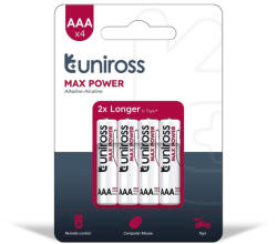 Uniross 1, 5V LR03/AAA/mikro tartós alkáli elem MAX POWER 4db/csomag (UMPAAAPK4)