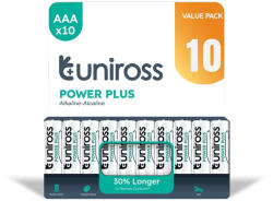 Uniross 1, 5V LR03/AAA/mikro tartós alkáli elem POWER PLUS 10db/csomag (UPPAAAPK10A)