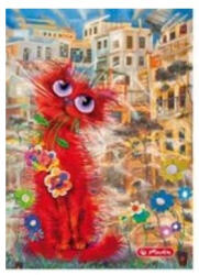 Herlitz City - Crazy Cats Piros cica kockás füzet, (A5/60) FÓLIÁS fedlappal! (H_2020_09575382_p)