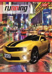 Autós - Running Sárga autó 1. osztályos vonalas füzet, A5/14-32 (COR_2018_UNRUN532K_s)