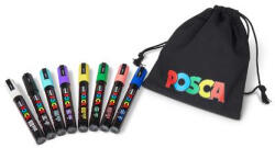 uni Dekormarker készlet, 1, 8-2, 5 mm, UNI "Posca Pouch PC-5M", 8 különböző szín, tartóval (COTUPC5M8T)