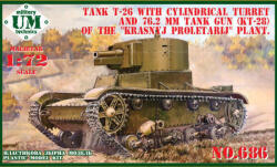 UniModels T-26 tank cylindrical turret and 76.2mm gun KT-28, rubber tracks 1: 72 (UMT686)