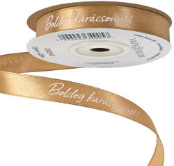  Boldog Karácsonyt! " feliratos szatén szalag 12mm x 20m - Aranybarna (CK12-60)