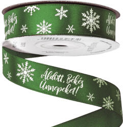  Áldott, Békés, Ünnepeket! " feliratos szatén szalag 20mm x 20m - Sötétzöld (CK20-85)