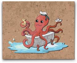  Festés számok szerint - Polip a fürdőkádban Méret: 30x40cm, Keretezés: Keret nélkül (csak a vászon)