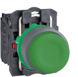 Schneider Electric Harmony XB5 - XB5AP31C0 - komplett műanyag nyomógomb, Ø22, gumisapkás, kiálló, visszatérő, 1NO, zöld, szürke körgyűrű (XB5AP31C0)