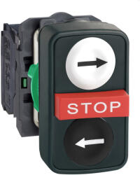 Schneider Electric Harmony XB5 - XB5AA711237 - komplett műanyag kettősfejű nyomógomb, Ø22, visszatérő, 2NO+1NC, 2 fehér/fekete jobb/bal nyíl + 1 piros STOP (XB5AA711237)