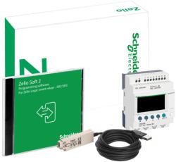 Schneider Electric Zelio Logic - SR2PACKFU - komplett fejlesztői készlet, 12 I/O LCD 230 VAC (SR2B121FU + Zelio Soft 2 szoftver + programozó kábel) (SR2PACKFU)