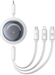 Baseus Free2draw Visszahúzható Type-C-Lightning/Type-C/MicroUSB Kábel 100W 1.1 m-Fehér