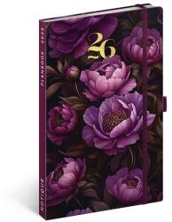 Realsystem 2026 Purple Flowers 5414 13x21 cm gumipántos agenda/notesz 5414-PF (5414-PF)
