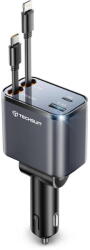 Techsuit 1x USB-A + 1x USB-C Cablu Retractabil USB-C Inclus Cablu Lightning Inclus 69W Gri (KF2350876)