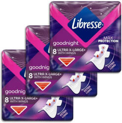 Libresse Ultra+ X-Large Goodnight szárnyas éjszakai egészségügyi betét (3x8 db)