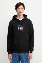 Tommy Hilfiger pamut melegítőfelső fekete, nyomott mintás, kapucnis, MW0MW41332 - fekete M