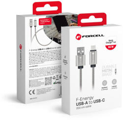Forcell F-Energy USB A - USB C kábel QC4.0 3A 66W Fém 2 m C234 ezüst