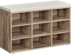 VASAGLE Cipőtároló pad, párnázott ülőfelülettel, 9 rekesszel, tevebarna 78x30x48cm (LHS009K02)