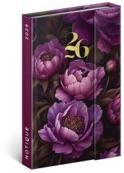 Realsystem Határidőnapló mágnessel záródó REALSYSTEM 110x160mm heti sárga lapos Purple flowers 2026 (5412-PF) - robbitairodaszer