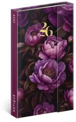 Realsystem Határidőnapló mágnessel záródó REALSYSTEM 130x210mm heti sárga lapos Purple flowers 2026 (5413-PF) - fotoland