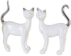  Gyönyörű hófehér kerámia macska szobor, ezüst fülekkel és farokkal 17cm