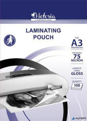 VICTORIA Meleglamináló fólia, 75 mikron, A3, fényes, VICTORIA OFFICE