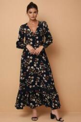 RohBoutique Rochie maxi bleumarin cu imprimeu floral si dantela, maneca lunga Roh DR4783