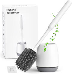 EWEIMA Szilikon WC Kefe Gyorsszáradó Tartóval - Falra Szerelhető és Álló Kivitel, Sűrű Sörtékkel, Ergonomikus Fogantyúval, Szürke