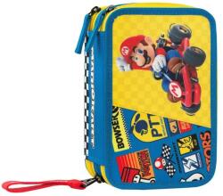 Panini Penar cu rechizite Panini Super Mario - Mariokart Blue, 3 fermoare (73235) Penar