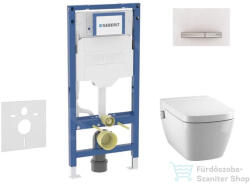 Geberit Duofix falra szerelhető WC szett, Tece Teceone bidés WC soft close ülőkével, Sigma 50 alpesi fehér/króm nyomólappal SANI11CT3107 (SANI11CT3107)