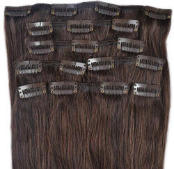 HairExtensionShop Csatos Emberi Póthaj Standard Natúr Barna Színben 50cm (Szín #2) (RC502)
