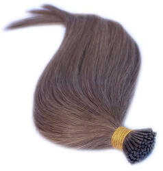 HairExtensionShop Keratinos I-TIP Emberi Póthaj Standard Mikró Gyűrűzéshez Világosbarna 60cm (Szín #8) (RIT608)