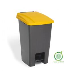 PLANET Szelektív hulladékgyűjtő konténer, műanyag, pedálos, antracit/sárga, 70L - klin
