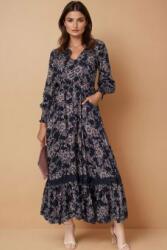 RohBoutique Rochie maxi bleumarin cu imprimeu floral și dantelă, mânecă lungă - Roh DR4784