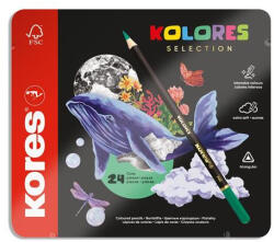 Kores Színes ceruza készlet, háromszögletű, fém doboz, KORES "Kolores Selection", 24 különböző szín
