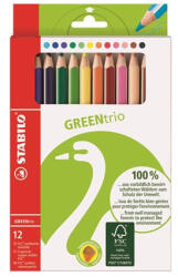 STABILO Színes ceruza készlet, háromszögletű, vastag, STABILO "GreenTrio", 12 különböző szín