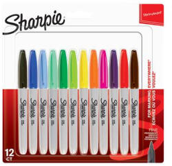 Sharpie Alkoholos marker, 1 mm, kúpos, SHARPIE "Fine Point", 12 különböző szín