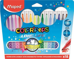 Maped Filctoll készlet, mosható, MAPED "Color'Peps Long Life", 18 különböző szín - toptoner