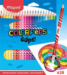 Maped Színes ceruza készlet, háromszögletű, radírozható, MAPED "Color'Peps Oops", 24 különböző szín