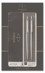 Parker Golyóstoll és nyomósirón szett, díszdoboz, rozsdamentes acél tolltest, PARKER "Royal Jotter", kék