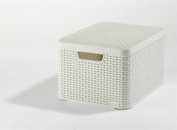 Curver Rattan hatású kosár tetővel, 30l, törtfehér, CURVER "Style L
